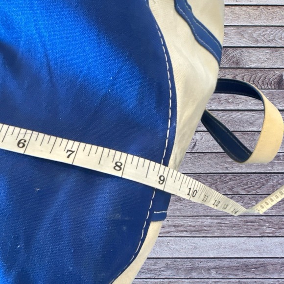 Vintage LL Bean Canvas Boat and Tote Bag Blue/cream EH Zip Top 90's - Picture 11 of 13